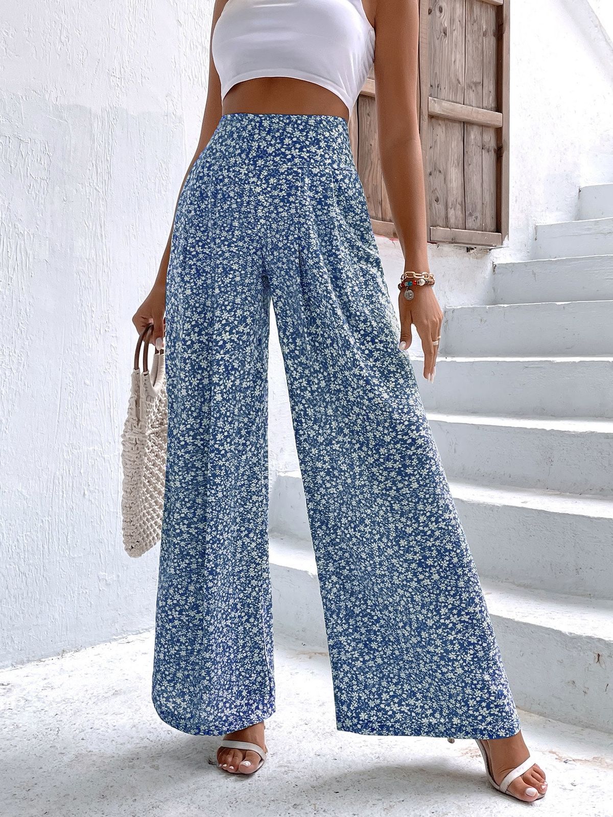 sera - Pantalon Fluide à Motif Floral