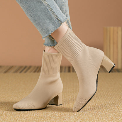 Bottines Chaussettes à Talon Carré