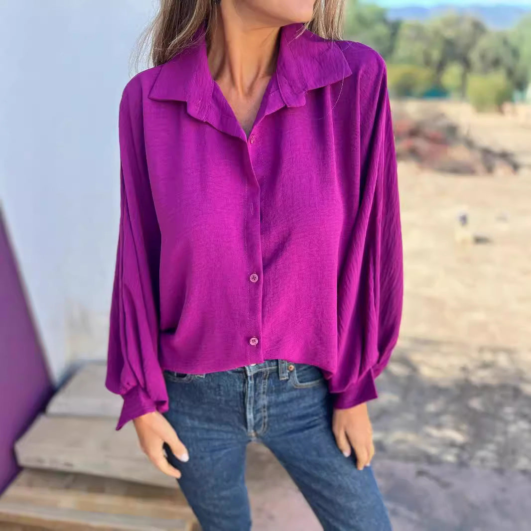 Chemise Fluide Oversize à Manches Bouffantes