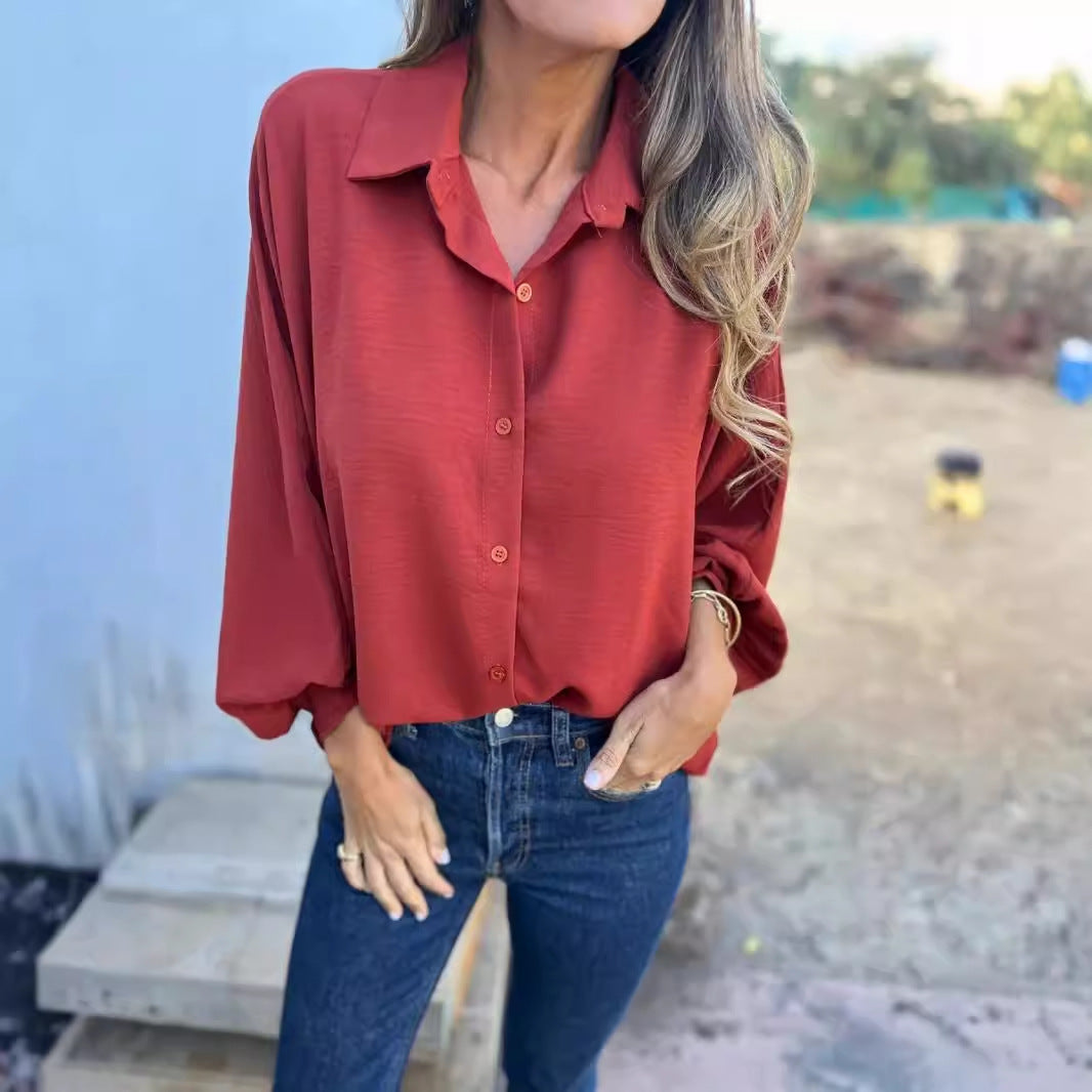 Chemise Fluide Oversize à Manches Bouffantes