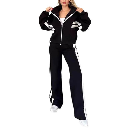 Ensemble Sportswear Zippé Bandes Contrastées & Pantalon Large