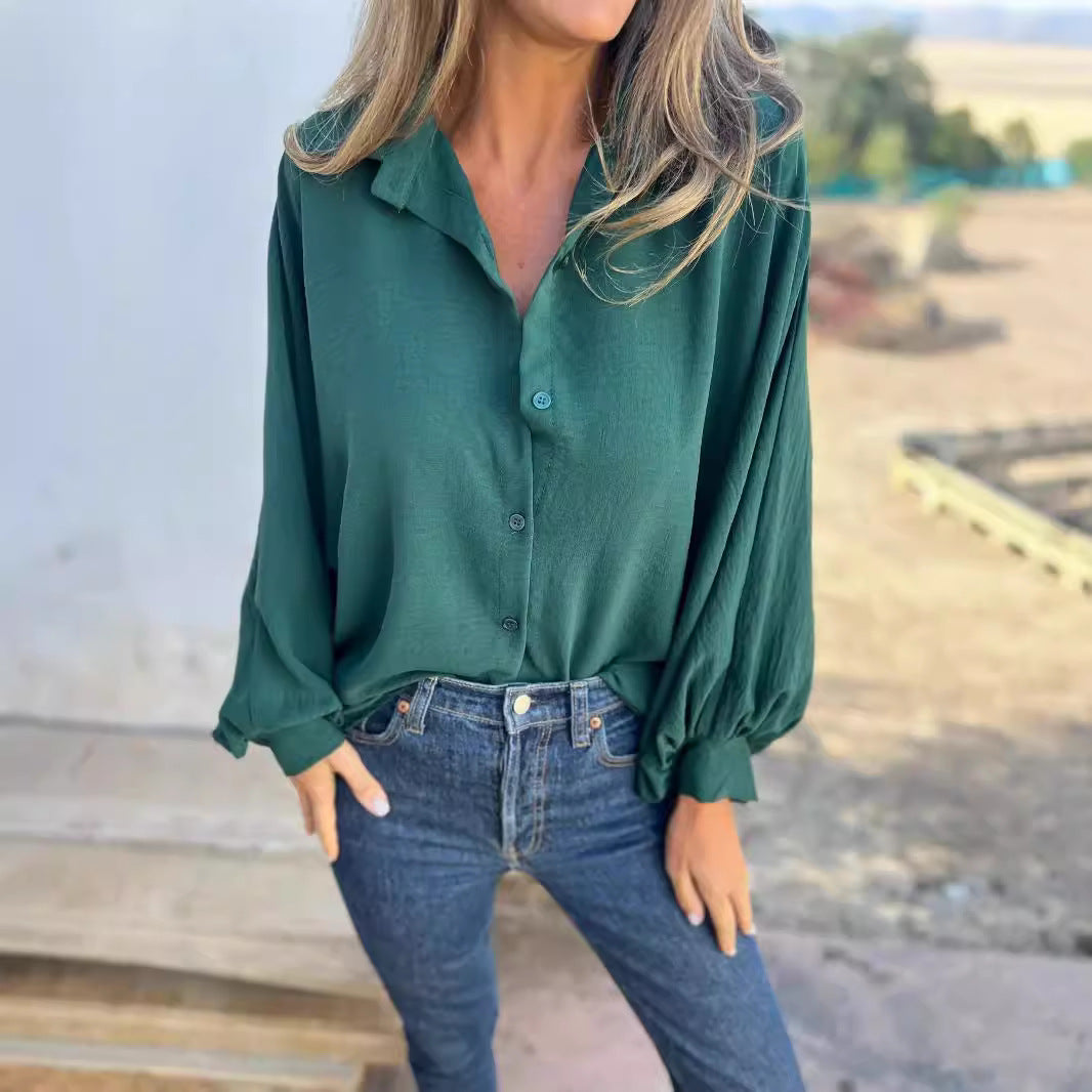 Chemise Fluide Oversize à Manches Bouffantes