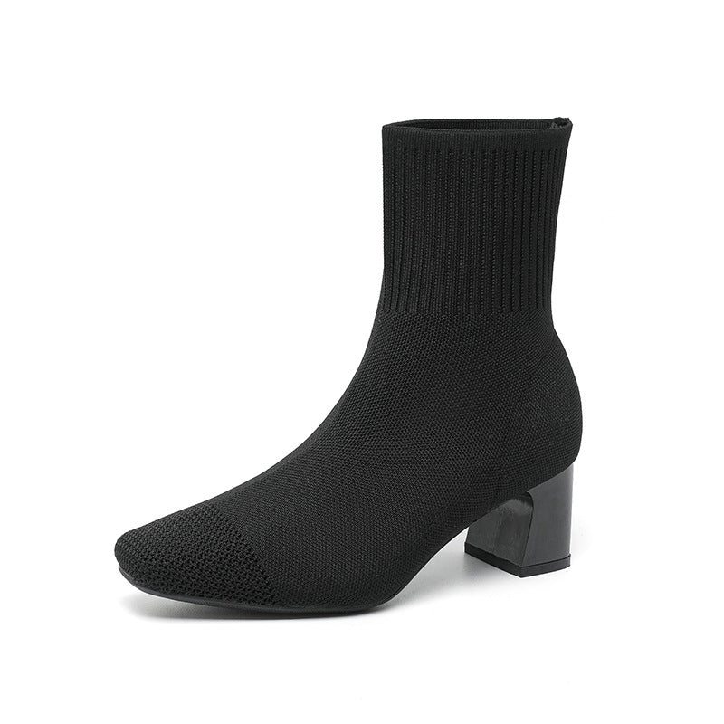 Bottines Chaussettes à Talon Carré