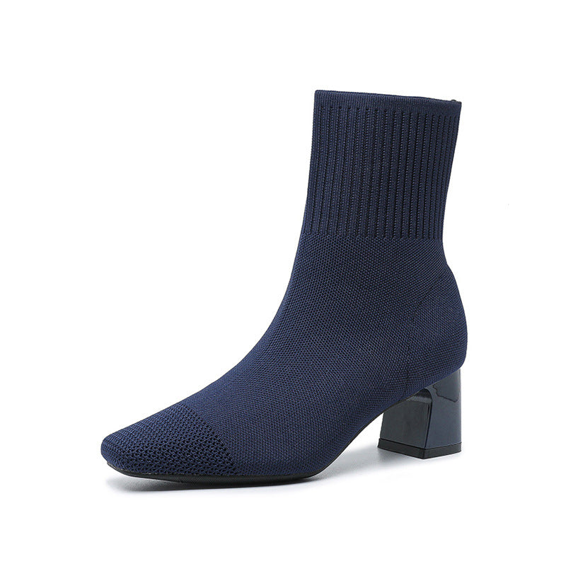Bottines Chaussettes à Talon Carré