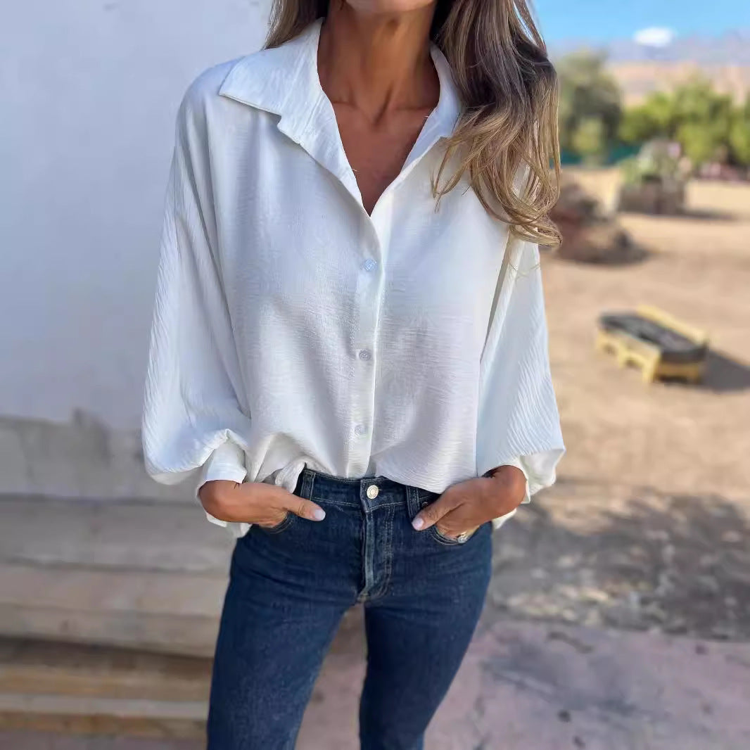 Chemise Fluide Oversize à Manches Bouffantes