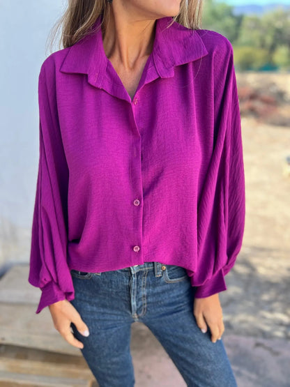 Chemise Fluide Oversize à Manches Bouffantes