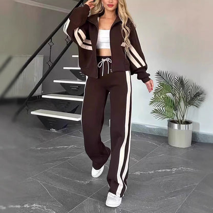 Ensemble Sportswear Zippé Bandes Contrastées & Pantalon Large