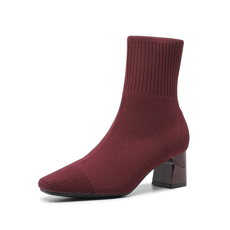 Bottines Chaussettes à Talon Carré