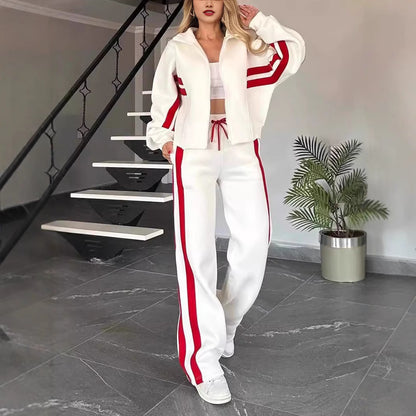Ensemble Sportswear Zippé Bandes Contrastées & Pantalon Large