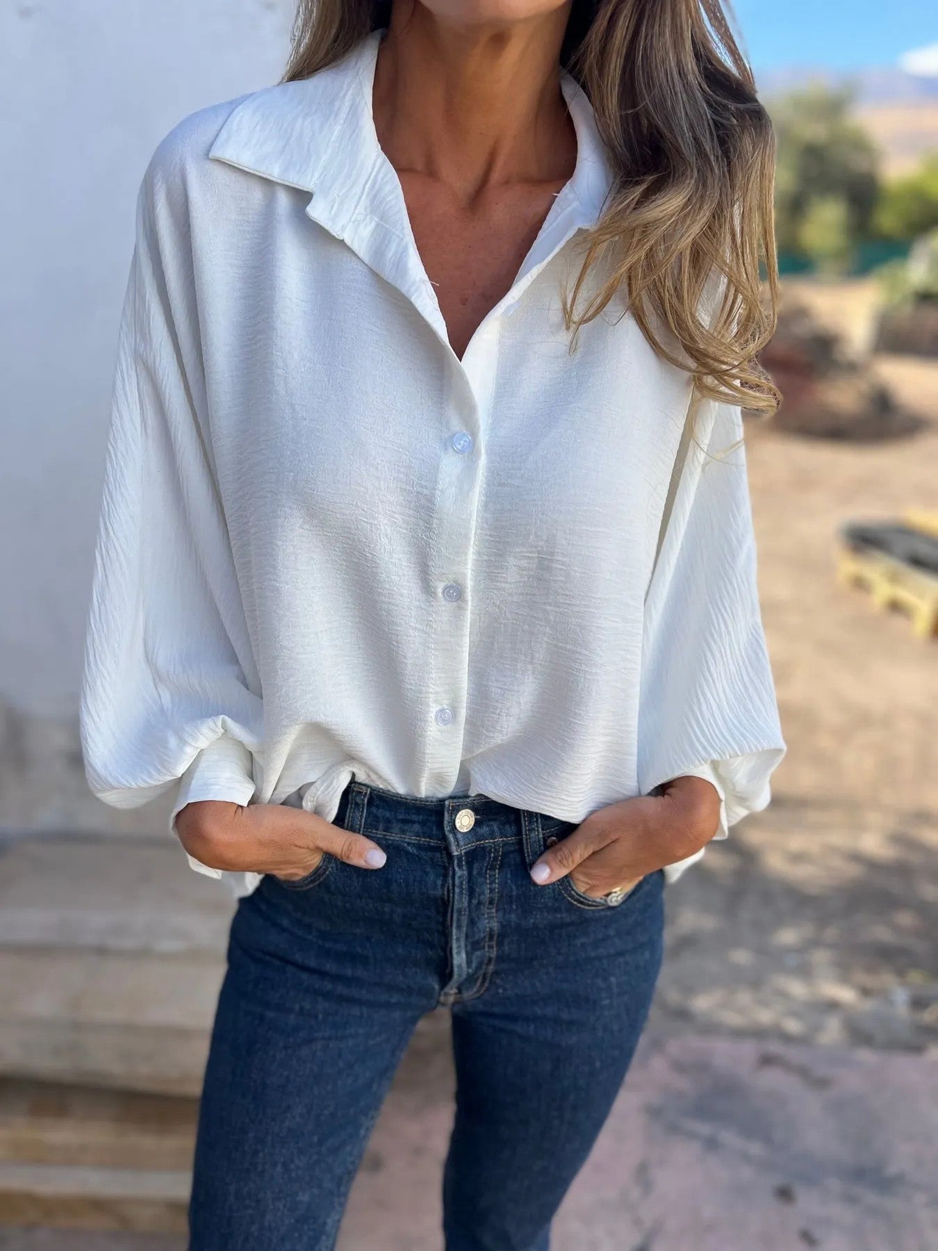 Chemise Fluide Oversize à Manches Bouffantes