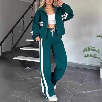 Ensemble Sportswear Zippé Bandes Contrastées & Pantalon Large