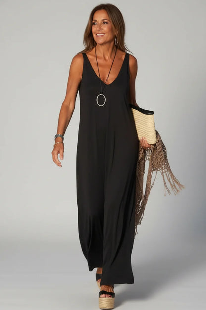 resa-Robe Longue Fluide Col V
