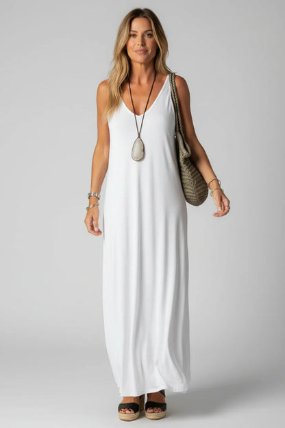 resa-Robe Longue Fluide Col V
