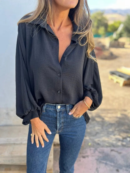 Chemise Fluide Oversize à Manches Bouffantes