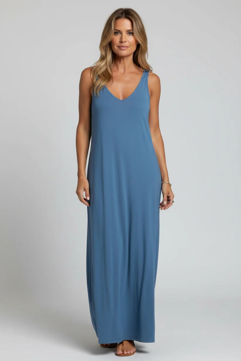 resa-Robe Longue Fluide Col V