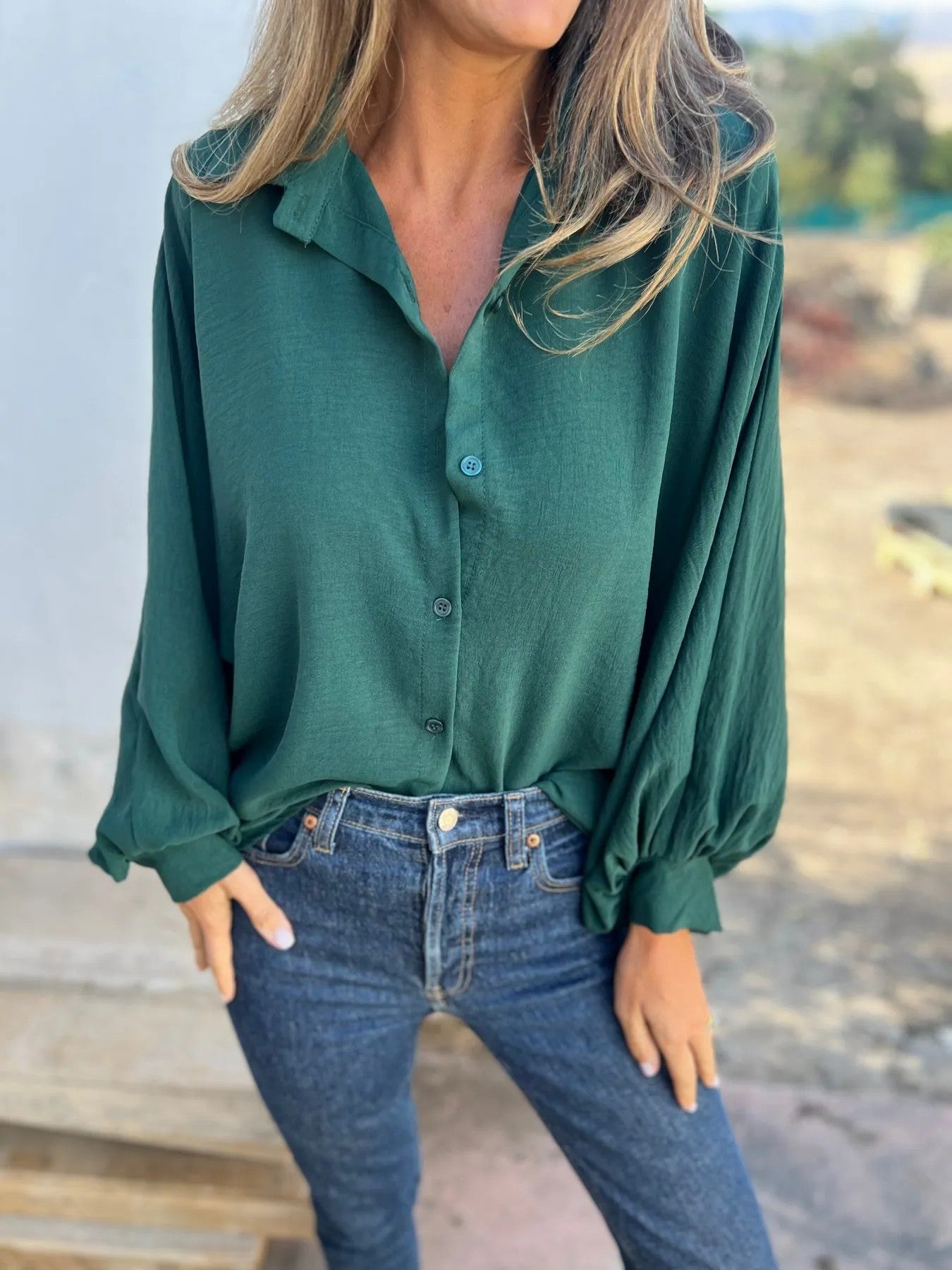 Chemise Fluide Oversize à Manches Bouffantes