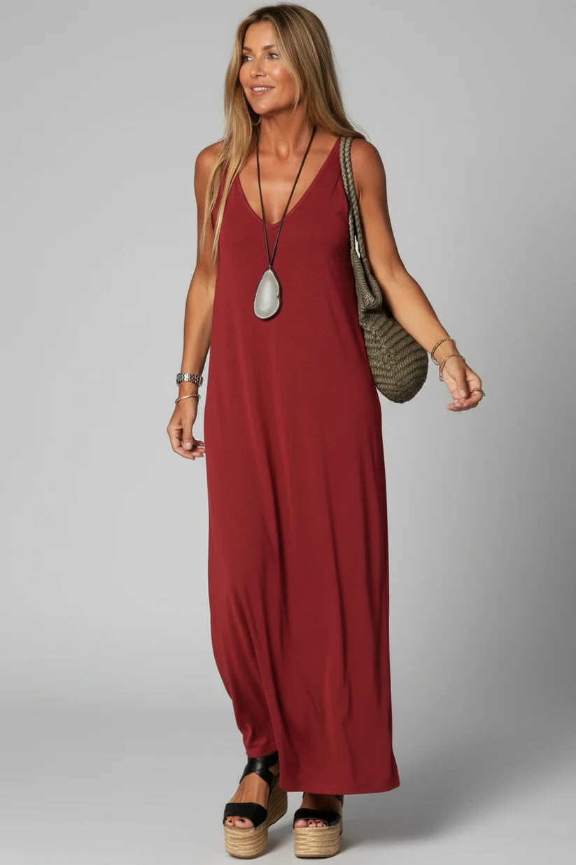 resa-Robe Longue Fluide Col V