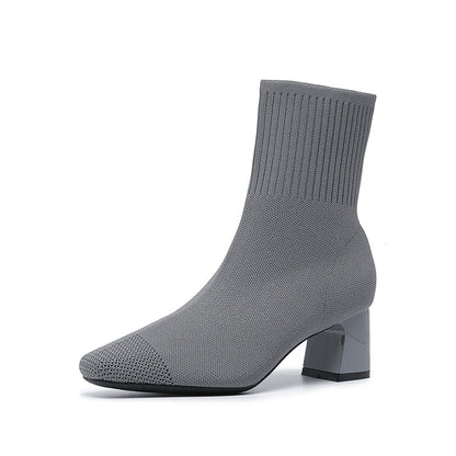 Bottines Chaussettes à Talon Carré